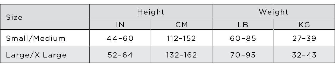 Child fishnet tights size chart