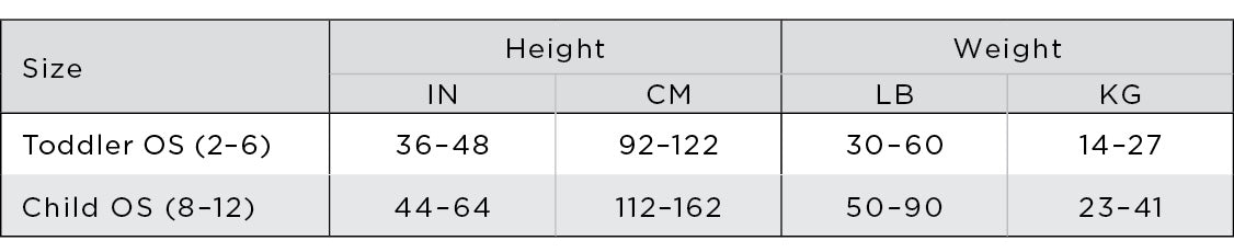 Child tights size chart