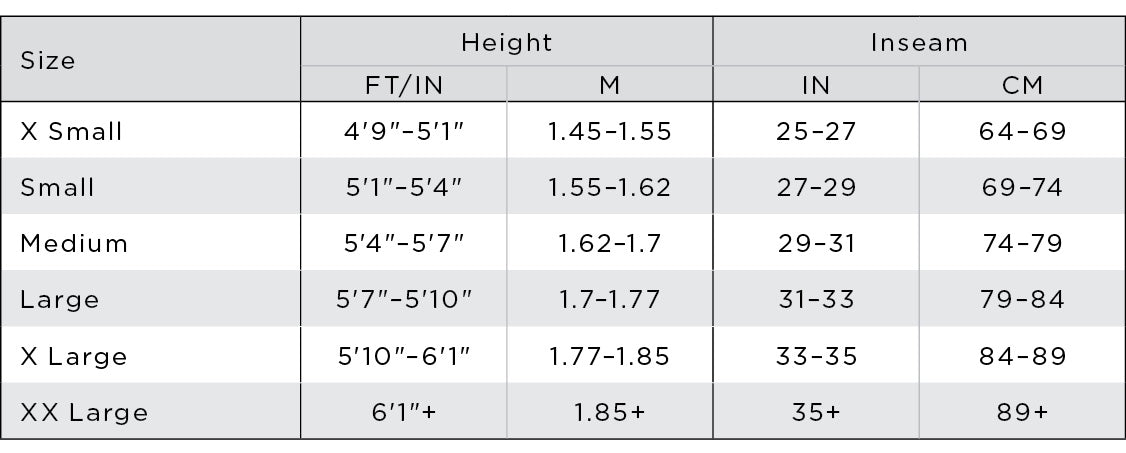Mens tights size chart
