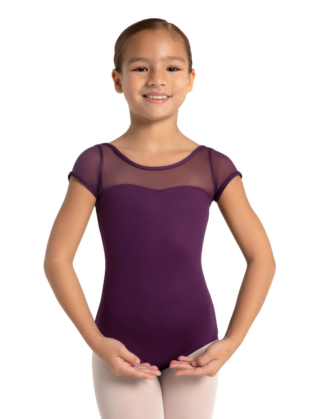 Studio Collection Mesh Yoke Short Sleeve Leotard - Girls
