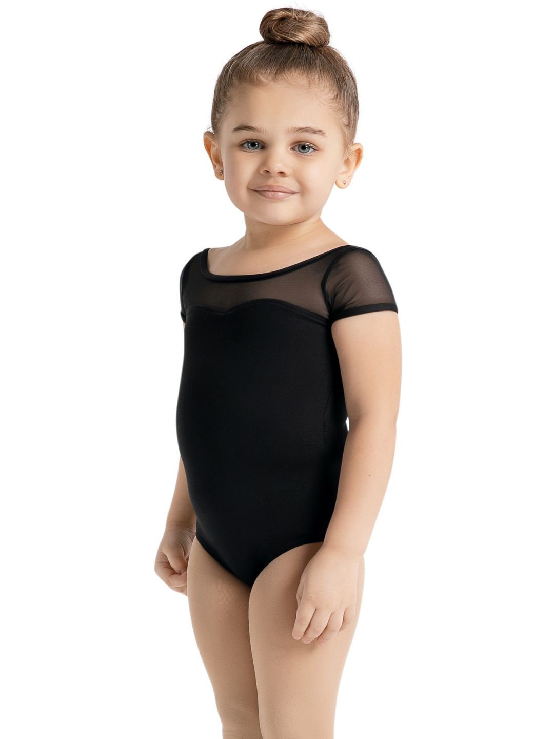 Studio Collection Mesh Yoke Short Sleeve Leotard - Girls