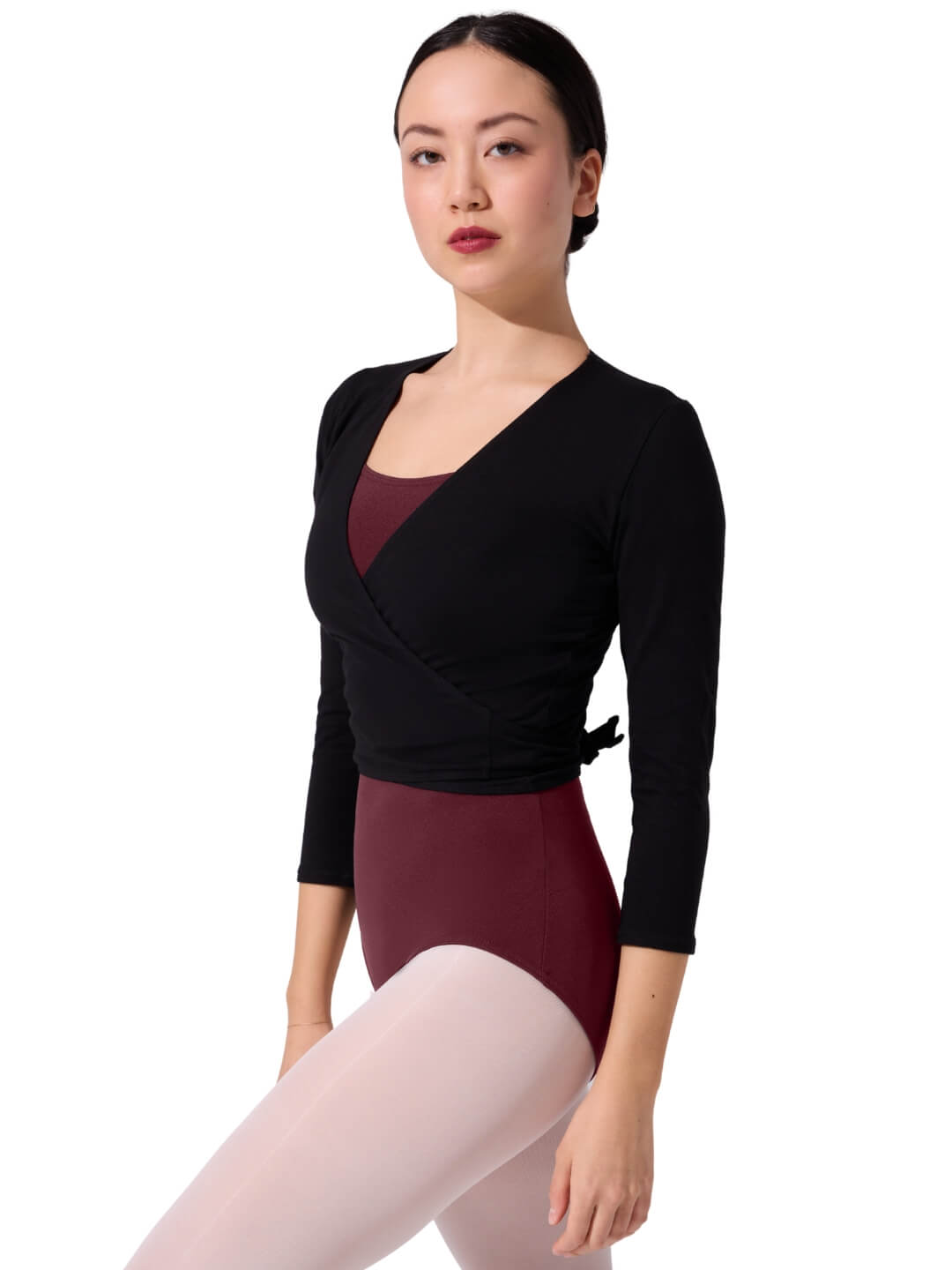 Form Fitting Long Sleeve Wrap Top with Self-Tie | Capezio®
