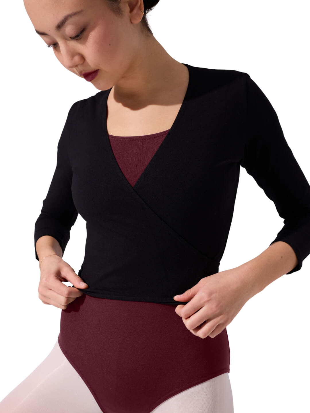 Form Fitting Long Sleeve Wrap Top with Self-Tie | Capezio®