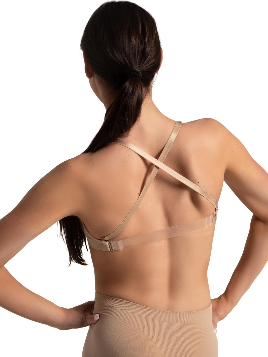 sachin and babi light blue dress Capezio Seamless Clear Back Sweetheart Bandeau Bra