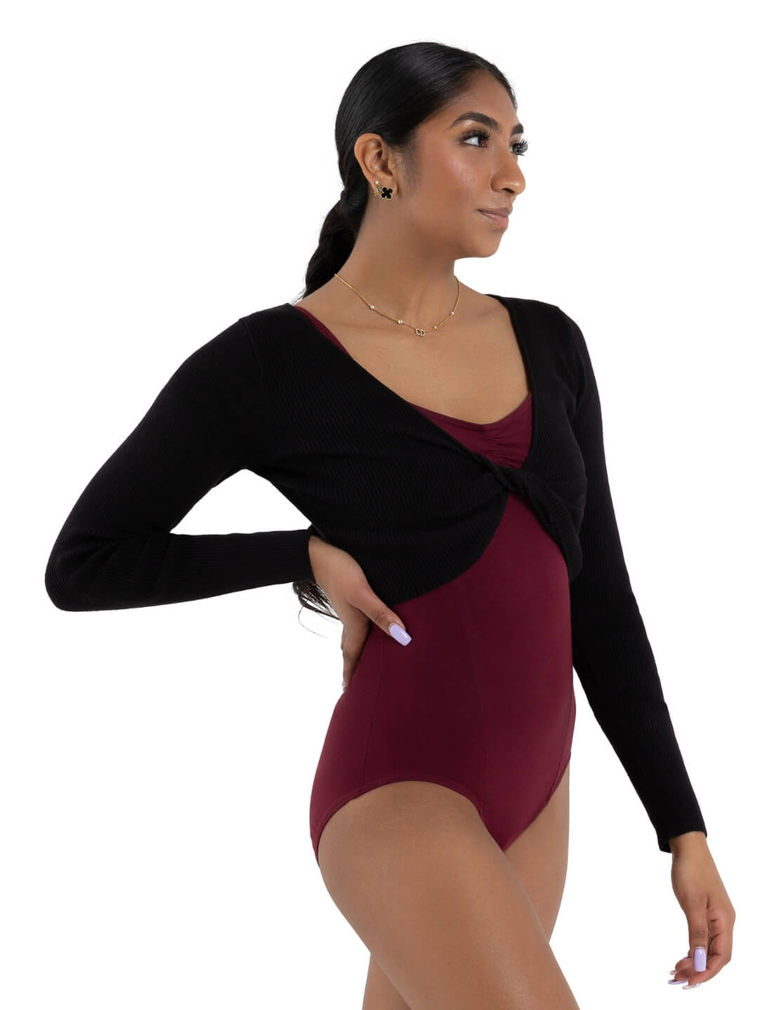Capezio Black Women s Shrug with Faux Knot Petite Small