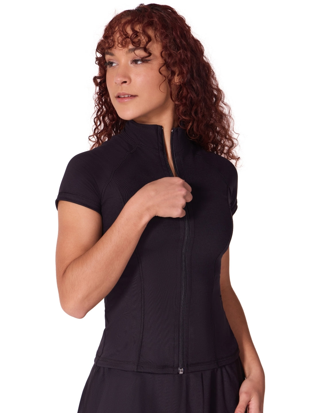 Studio Collection Short Sleeve Zip Top